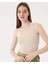 Kadın Krem Halter Half Crop Bluz - EcoVero™ Viskoz, İç Sütyenli, Göğüs Pedli, Halter Yaka, Crop Spor Bluz 1