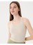 Kadın Krem Halter Half Crop Bluz - EcoVero™ Viskoz, İç Sütyenli, Göğüs Pedli, Halter Yaka, Crop Spor Bluz 4
