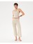 Kadın Krem Halter Half Crop Bluz - EcoVero™ Viskoz, İç Sütyenli, Göğüs Pedli, Halter Yaka, Crop Spor Bluz 5