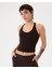 Kadın Kahverengi Halter Half Crop Bluz - EcoVero™ Viskoz, İç Sütyenli, Göğüs Pedli, Halter Yaka, Crop Spor Bluz 1