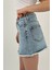 Kadın Taşlı Jeans Kısa Yazlık Mini B.mavi Kot Etek 4