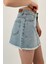 Kadın Desenli Denim Kısa Yazlık Mini B.mavi Kot Etek 4