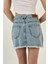 Kadın Desenli Denim Kısa Yazlık Mini B.mavi Kot Etek 5