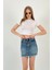 Kadın Yazlık Taşlı Denim Kısa Mini Mavi Kot Etek 1