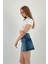 Kadın Yazlık Taşlı Denim Kısa Mini Mavi Kot Etek 2