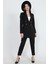 Omuzları Vatkalı Önü Çıtçıtlı Atlas Kumaş Kadın Blazer Ceket 3