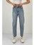 Kadın Klasik Bol Paça Mom Jeans Mavi Kot Pantolon 1
