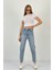 Kadın Klasik Bol Paça Mom Jeans Mavi Kot Pantolon 2