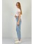 Kadın Klasik Bol Paça Mom Jeans Mavi Kot Pantolon 3