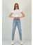 Kadın Klasik Bol Paça Mom Jeans Mavi Kot Pantolon 4
