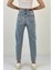 Kadın Klasik Bol Paça Mom Jeans Mavi Kot Pantolon 5