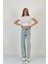 Kadın Wide Leg Taşlı Jeans Baggy Fit Buz Mavi Kot Pantolon 1