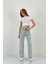 Kadın Wide Leg Taşlı Jeans Baggy Fit Buz Mavi Kot Pantolon 2