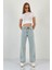 Kadın Wide Leg Taşlı Jeans Baggy Fit Buz Mavi Kot Pantolon 3