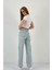 Kadın Wide Leg Taşlı Jeans Baggy Fit Buz Mavi Kot Pantolon 5