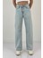 Kadın Straight Bol Paça Jeans Baggy Fit Buz Mavi Kot Pantolon 1