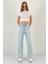 Kadın Straight Bol Paça Jeans Baggy Fit Buz Mavi Kot Pantolon 3