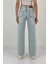 Kadın Straight Bol Paça Jeans Baggy Fit Buz Mavi Kot Pantolon 5