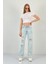 Kadın Yırtıklı Bol Paça Jeans Palazzo Buz Mavi Kot Pantolon 2