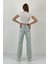 Kadın Yırtıklı Bol Paça Jeans Palazzo Buz Mavi Kot Pantolon 5