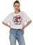Kadın Oversize Baskılı Kısa Kol Beyaz Crop Tişört 2