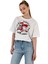 Kadın Oversize Baskılı Kısa Kol Beyaz Crop Tişört 3