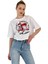Kadın Oversize Baskılı Kısa Kol Beyaz Crop Tişört 4