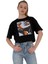 Kadın Oversize Kız Baskılı Kısa Siyah Crop Tişört 2