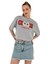 Kadın Oversize Çiçek Baskılı Kısa Gri Crop Tişört 2
