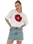 Kadın Oversize Gül Baskılı Kısa Beyaz Crop Tişört 1