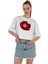 Kadın Oversize Gül Baskılı Kısa Beyaz Crop Tişört 4