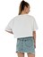 Kadın Oversize Gül Baskılı Kısa Beyaz Crop Tişört 5