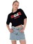 Kadın Oversize Çiçek Baskı Kısa Siyah Crop Tişört 2