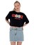 Kadın Oversize Çiçek Baskı Kısa Siyah Crop Tişört 3