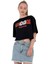 Kadın Oversize Çiçek Baskı Kısa Siyah Crop Tişört 4