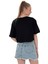 Kadın Oversize Çiçek Baskı Kısa Siyah Crop Tişört 5