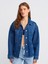 50749 Ön Bölümü Dikişli Oversize Denim Gömlek-Mavi 1