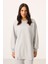 Gri Melanj O Yaka Basic Oversize Kadın Eşofman Tunik Takım - 95347 3