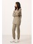 Koyu Bej O Yaka Basic Oversize Kadın Eşofman Tunik Takım - 95347 3