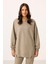 Koyu Bej O Yaka Basic Oversize Kadın Eşofman Tunik Takım - 95347 5