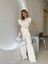 Ekru Çizgili Crop Pantolon Takım 2