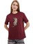 Kadın Bisiklet Yaka Bol Kesim %100 Pamuk Önü Leopar T-Shirt 2