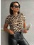 Kadin Leopar Pullu Püsküllü Dokuma T-Shirt 1