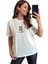 Kadın Bisiklet Yaka Bol Kesim Pamuk Önü Ayıcıklı T-Shirt 3