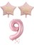 Pembe Renk Rakam ve Happy Bırthday Yazılı Yıldız Folyo Balon Seti Yaş 9 1