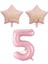Pembe Renk Rakam ve Happy Bırthday Yazılı Yıldız Folyo Balon Seti Yaş 5 1