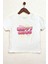 Beyaz Bisiklet Yaka Baskılı Kısa Kollu Kız Çocuk Tişört/t-Shirt 1