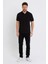 Erkek Siyah Basic Ribana Kol Pamuk Polo Yaka T-Shirt 4