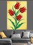 Kırmızı Laleler ve Minimalist Sanat Dekoratif Kanvas - Mdf Ahşap Tablo 3