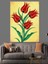 Kırmızı Laleler ve Minimalist Sanat Dekoratif Kanvas - Mdf Ahşap Tablo 4
